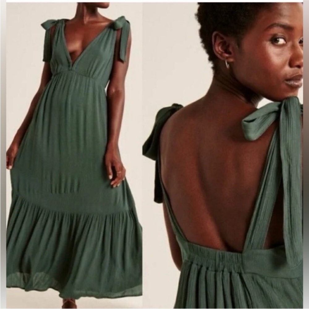 Abercrombie & Fitch Tie strap Babydoll Midaxi dress | Emerald Green